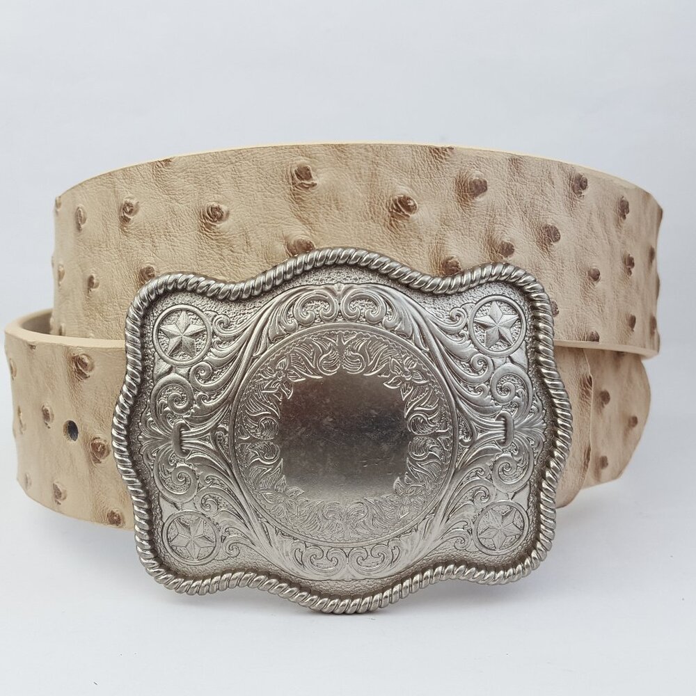 Western-Inspired Buckle w. Ostrich Printed Belt